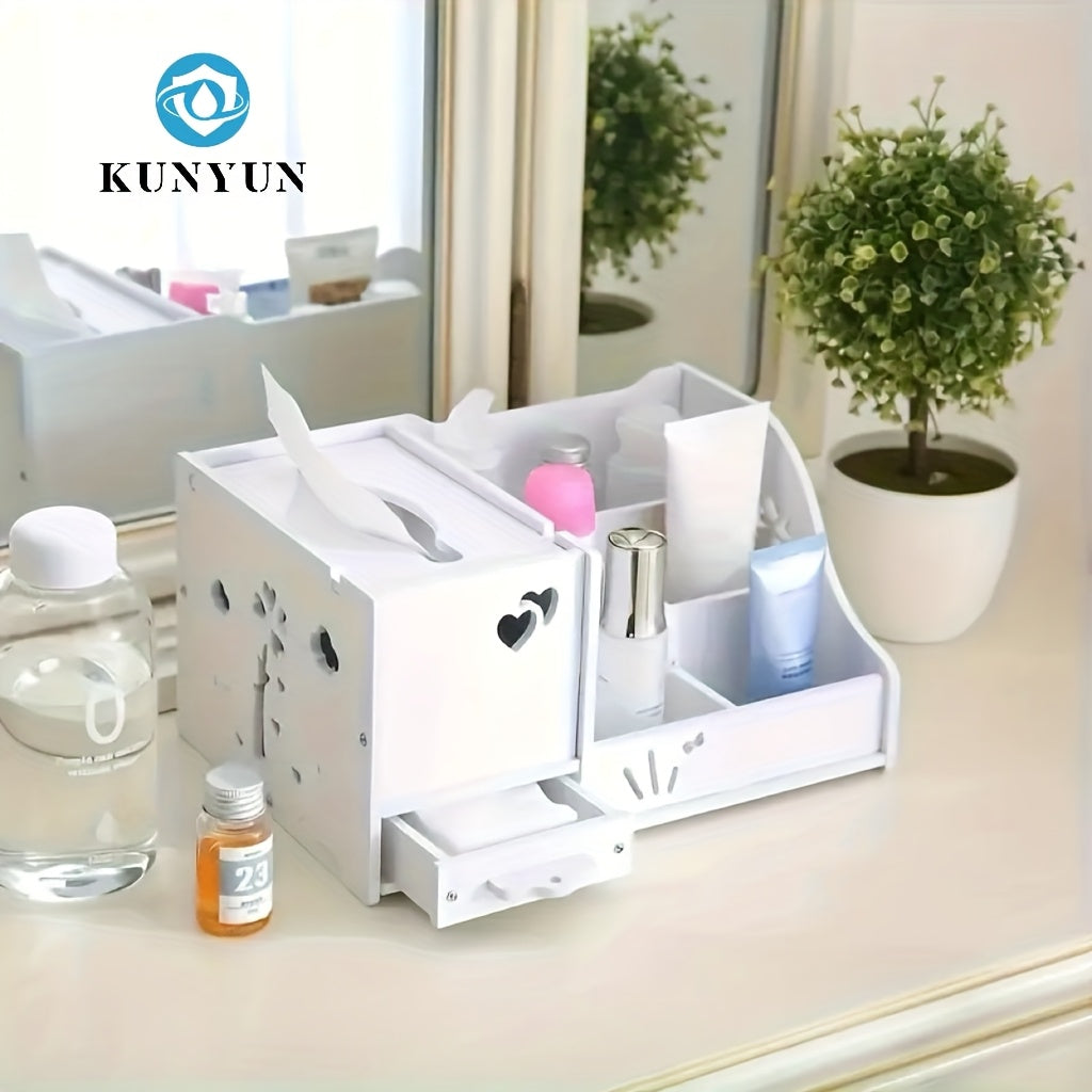KUNYUN Tissue Box Living Room Multi-functional Remote Control Tabletop Collection And Arrangement Box Creative Household Coffee Table Napkin Box Draw Paper Box, Bedroom Cosmetics Collection Box, Under-Bed Storage