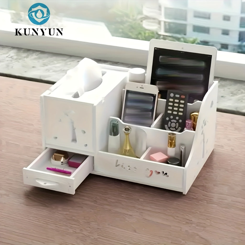 KUNYUN Tissue Box Living Room Multi-functional Remote Control Tabletop Collection And Arrangement Box Creative Household Coffee Table Napkin Box Draw Paper Box, Bedroom Cosmetics Collection Box, Under-Bed Storage