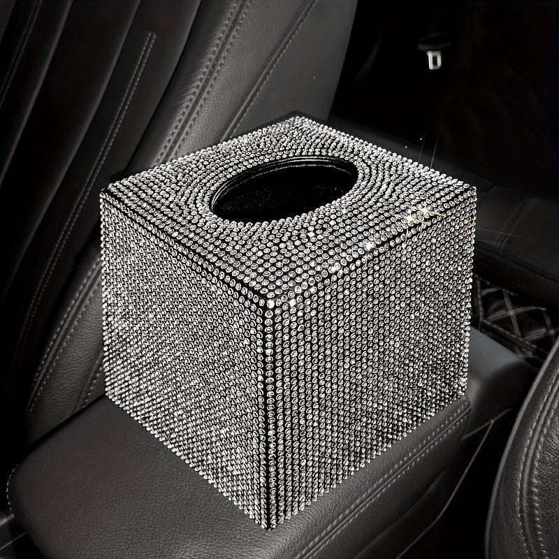 1-Piece Cute Car Tissue Box, Bling Rhinestone Paper Holder, Sparkling Crystal Paper Storage Box, Decorative Tissue Cube Box for Cars, Offices, Kitchens, And Household Use, Girl Holiday Gifts
