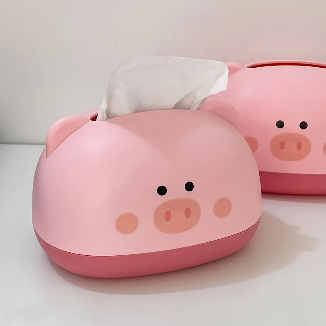 1pc Cute Penny-Shaped Tissue Box Holder - Durable Plastic Multi-Functional Desktop Organizer with Adorable Pig Face Design, Space-Saving Tissue Dispenser for Home, Office, Cafe & Restaurant Decor, Decorative Storage for Tissues & Small Items (Pink &