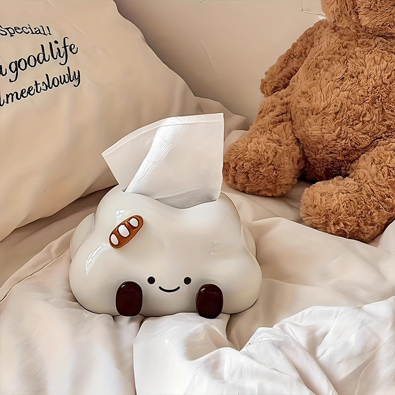 1pc Cute Cartoon Cloud Ceramic Tissue Box, Cream Style Lovely Home Desktop Tissue Box, Light Luxury High-end Tissue Storage, Suitable for Home Decoration, Living Room Bedroom Tissue Storage, Desktop Ornament, Bathroom Tissue Box, Gift
