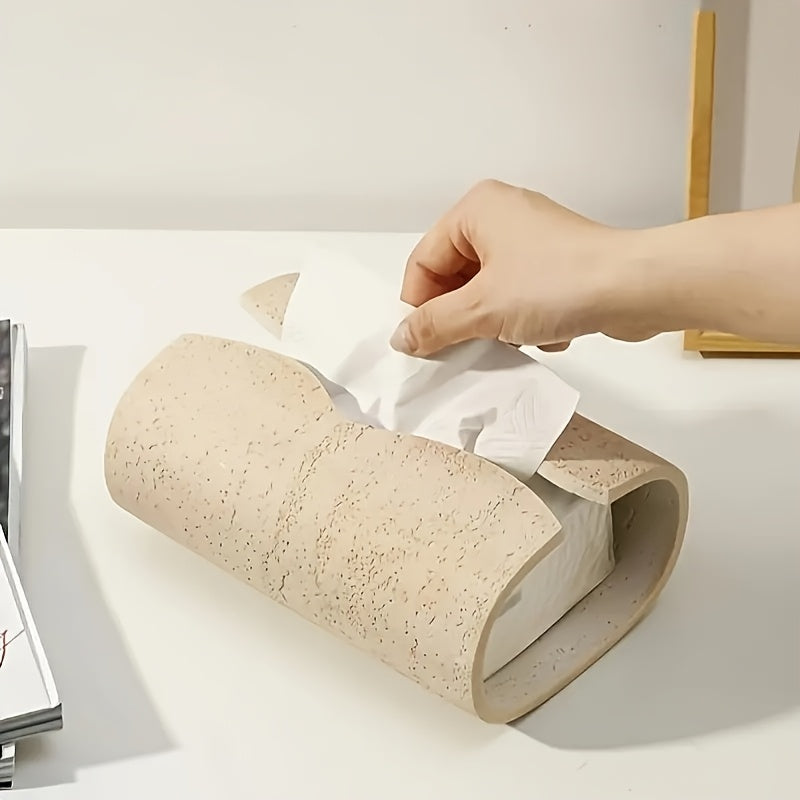 1pc Wabi-Sabi Rectangular Arc Tissue Box Holder - Durable Resin, Minimalist Design for Bathroom, Living Room, or Office Decor, Black & Beige Options, Bathroom Decor And Accessories