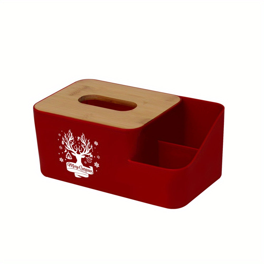 1pc Festive Christmas Tissue Box Holder - Red Plastic Multi-Functional Napkin Dispenser with Santa Claus & Christmas Tree Design, Ideal for Living Room Desktop Decor, Christmas Decorations