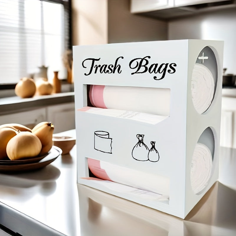 IDUK 2-in-1 Trash Bag & Tissue Holder Organizer - Wall-Mounted or Desktop Storage Box with Dual Compartments, Durable Wooden Kitchen Organizer for Countertop, Bathroom, Office - Space-Saving Home Storage Solution