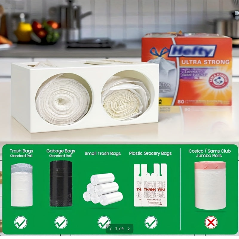 IDUK 2-in-1 Trash Bag & Tissue Holder Organizer - Wall-Mounted or Desktop Storage Box with Dual Compartments, Durable Wooden Kitchen Organizer for Countertop, Bathroom, Office - Space-Saving Home Storage Solution