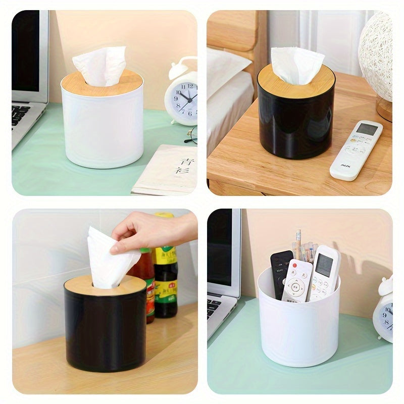 1pc, Round Tissue Box with Lid, Suitable for Bathroom, Living Room, Bedroom, Commercial Toilet Accessories