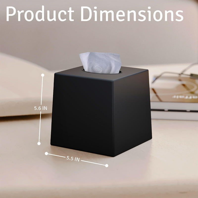 2-Pack Black Tissue Box Covers - Modern Minimalist Square Dispenser, Decorative Facial Tissue Holder for Living Room, Office, Bathroom, Kitchen - Compatible with Standard Tissues, Space-Saving Organizer (5, 5x5, 5x5, 6in) - Ideal for Home, Desk, or