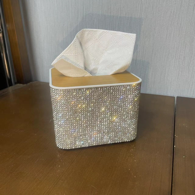 1pc Handmade Sparkling Tissue Box Holder with Glittering Diamonds - Square Plastic Countertop Organizer for Bathroom, Kitchen, or Living Room - Elegant Tabletop Storage for Tissues, Napkins, and More, Bathroom Tissue Holder, Decorative Storage, Glittering
