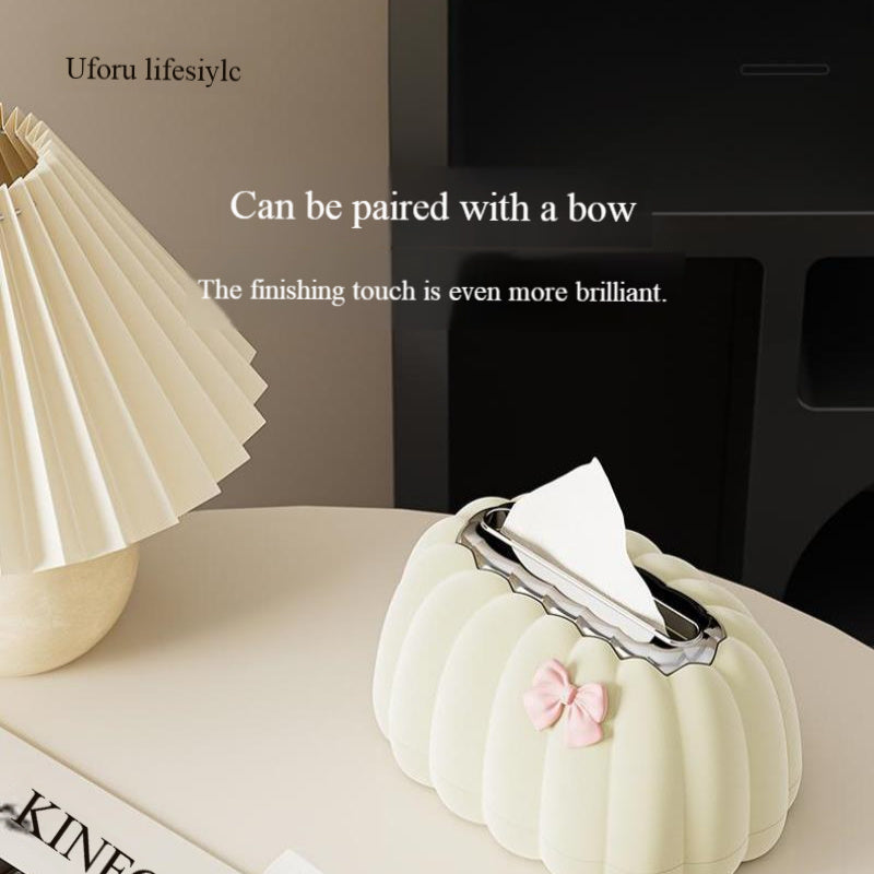 Living Room Pumpkin Cardboard Box, Cream-style Flocking Storage Box, Spring Pumpkin Tissue Rack, Flocking Cr