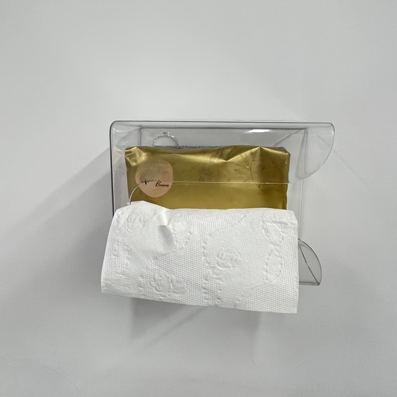 1pc Clear Wall-Mounted Tissue Box Holder - No Drill Adhesive Bathroom & Kitchen Organizer, Transparent Square Storage Cabinet with Damage-Free Installation, Space-Saving Modern Minimalist design for Living Room, Office - Holds Standard Tissues, Bathroom