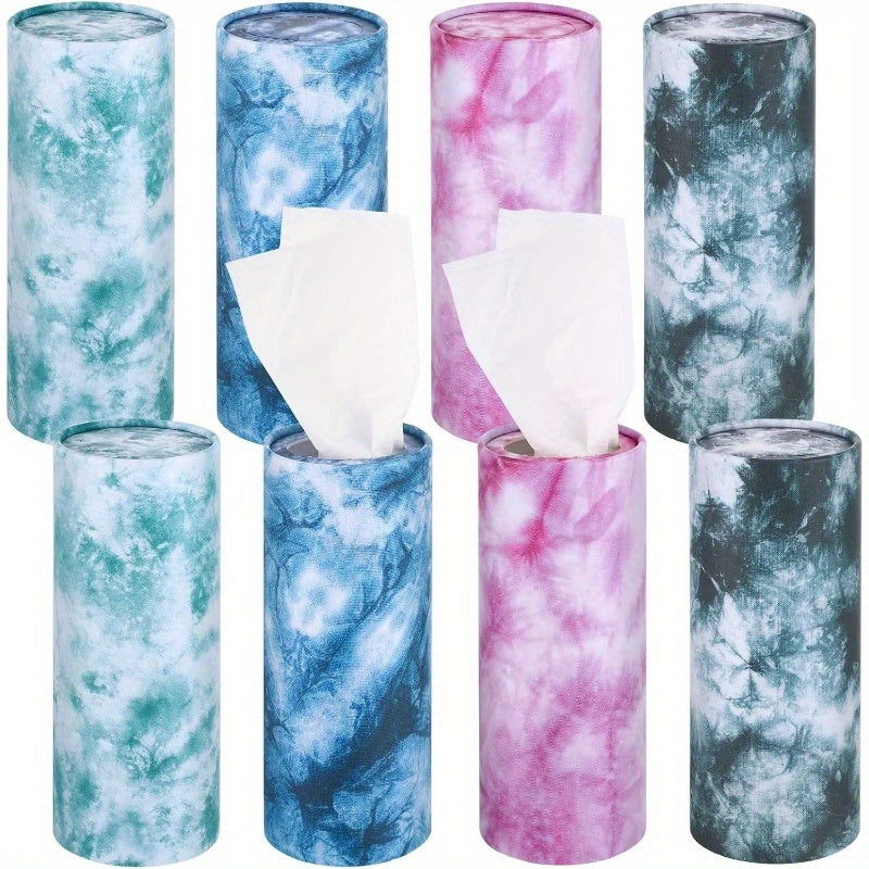 8 Pack Car Tissue Holder with Facial Tissue Bulk Cylinder Car Round Boxes for Travel Fit for Cup Holder Box Round Container (Tie Dye Style), Car Tissue Holder, Travel Essentials, Stylish Storage, Durable Construction, Travel Accessory, Frequent Travelers,