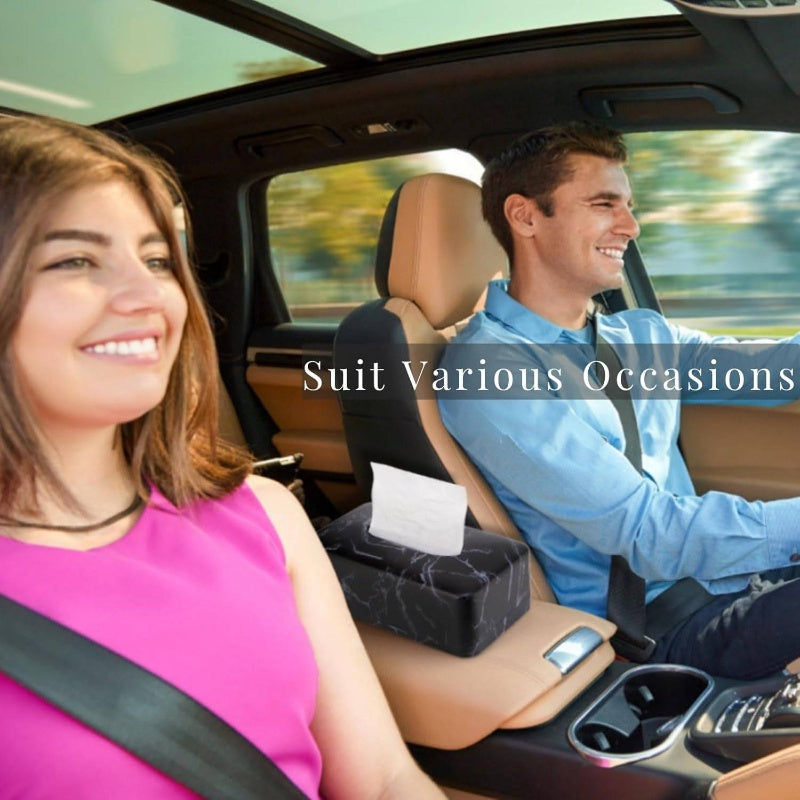 1pc Black Marble Tissue Box Holder & Napkin Dispenser with Golden Veins - Modern Rectangular White Marble Top, Glossy Faux Marble Design, Space-Saving Organizer for Bathroom, Bedroom, Kitchen, or Restaurant - Durable & Easy-Clean Surface, Crystal