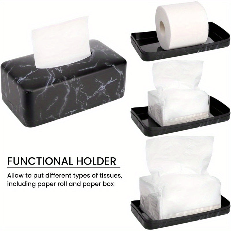 1pc Black Marble Tissue Box Holder & Napkin Dispenser with Golden Veins - Modern Rectangular White Marble Top, Glossy Faux Marble Design, Space-Saving Organizer for Bathroom, Bedroom, Kitchen, or Restaurant - Durable & Easy-Clean Surface, Crystal