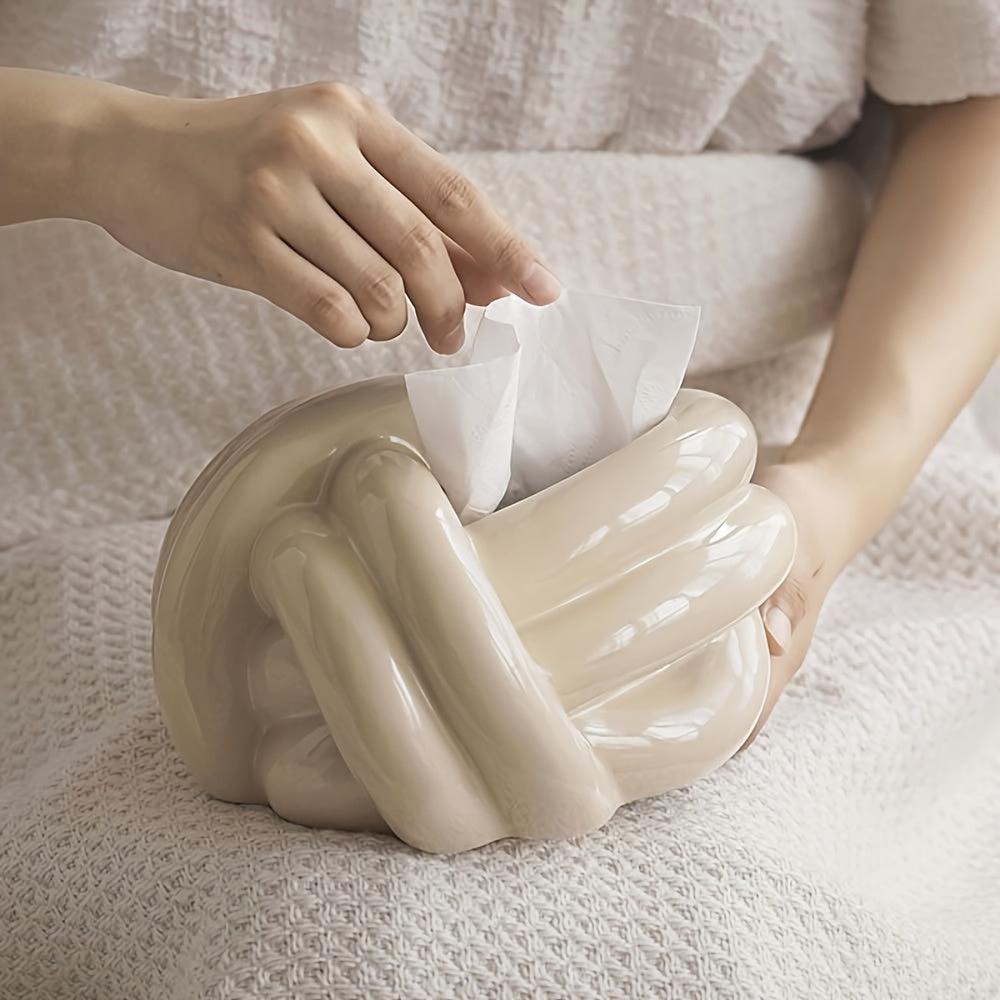 1pc LDQ Ceramic Tissue Box Holder with Butterfly Knot Design - Dual-Color Options (White &) for Bathroom, Living Room, Bedroom - Creative Countertop Decor, Durable Ceramic Tissue Dispenser, Bathroom Storage