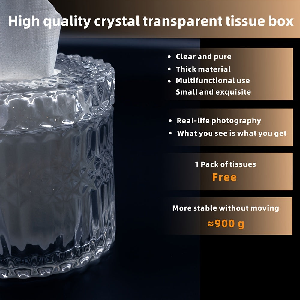 1pc Crystal Glass Tissue Box Holder, Modern Diamond Cut Luxury Texture, Transparent with Lid, Easy to Clean, Ideal for Home, Wedding, Festival, Office Desktop Decor, Festive Gift Item|Modern Decor Item|Crystal Glass Box