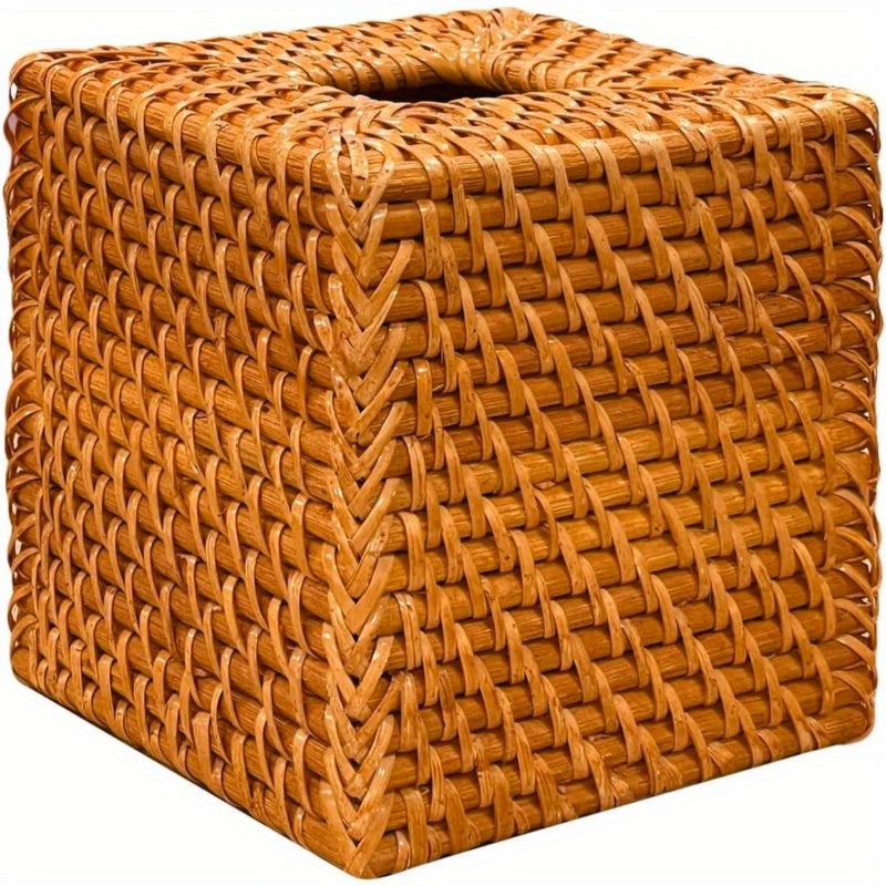 Rattan Tissue Box Holder, Tissue Box Cover Square Table Decoration and Bathroom - 5.5 Lx 5.5x 5.7 H, Tissue Holder Bathroom, Living Room Accessory, Home Decor, Boho Chic, Natural Texture, Handwoven Material, Durable Construction, Decorative Organizer,