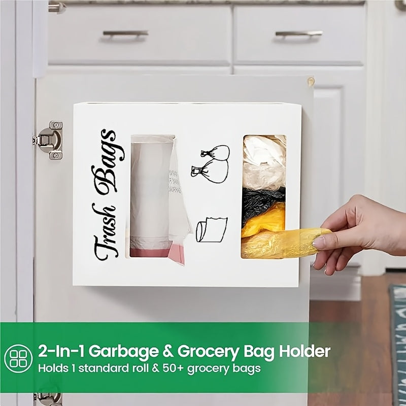 IDUK 2-in-1 Trash Bag & Tissue Holder Organizer - Wall-Mounted or Desktop Storage Box with Dual Compartments, Durable Wooden Kitchen Organizer for Countertop, Bathroom, Office - Space-Saving Home Storage Solution