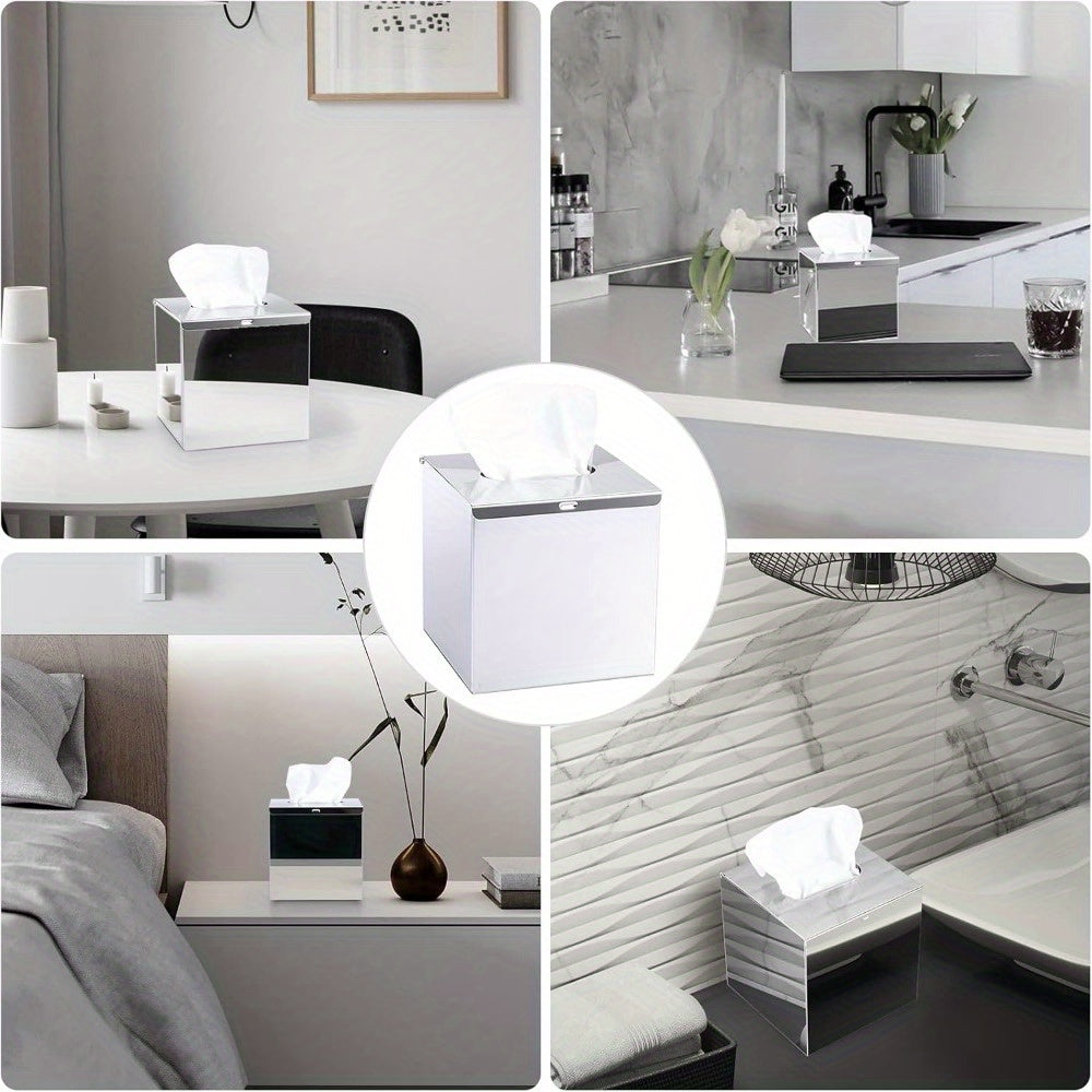Modern Square Stainless Steel Tissue Box Cover - Wall Mounted, Sleek Metal Holder for Bathroom, Bedroom, Office & Car