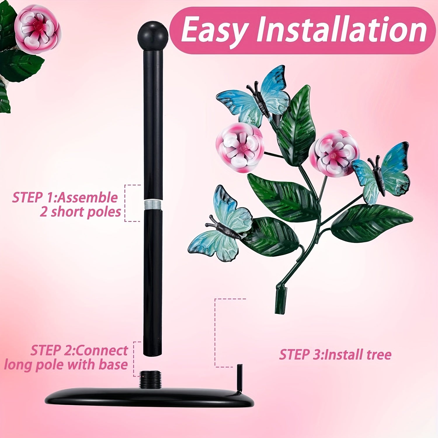 Metal Tissue Box Holder with Floral Butterfly Design - Iron Countertop Decor for Kitchen, Bathroom, Living Room - Decorative Paper Towel Dispenser with Sturdy Base