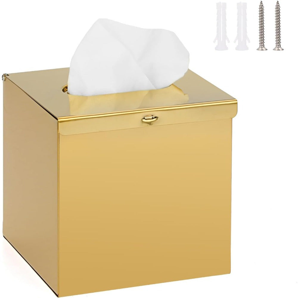 Modern Square Stainless Steel Tissue Box Cover - Wall Mounted, Sleek Metal Holder for Bathroom, Bedroom, Office & Car