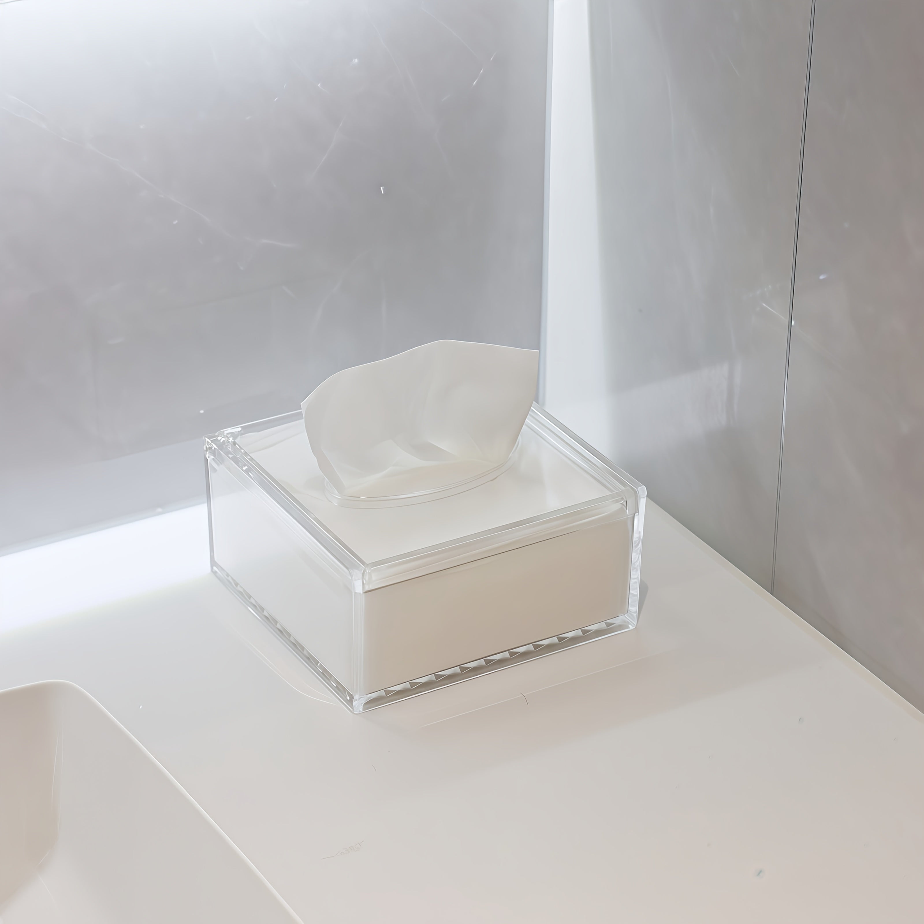 1pc Sleek European-Style Transparent Acrylic Tissue Box Holder, Durable & Wear-Resistant, Smooth Dispensing Design - Ideal for Living Room, Dining Room & Bathroom Decor, Bathroom Accessories|European Style Holder|Clear Acrylic Material, Toilet Paper