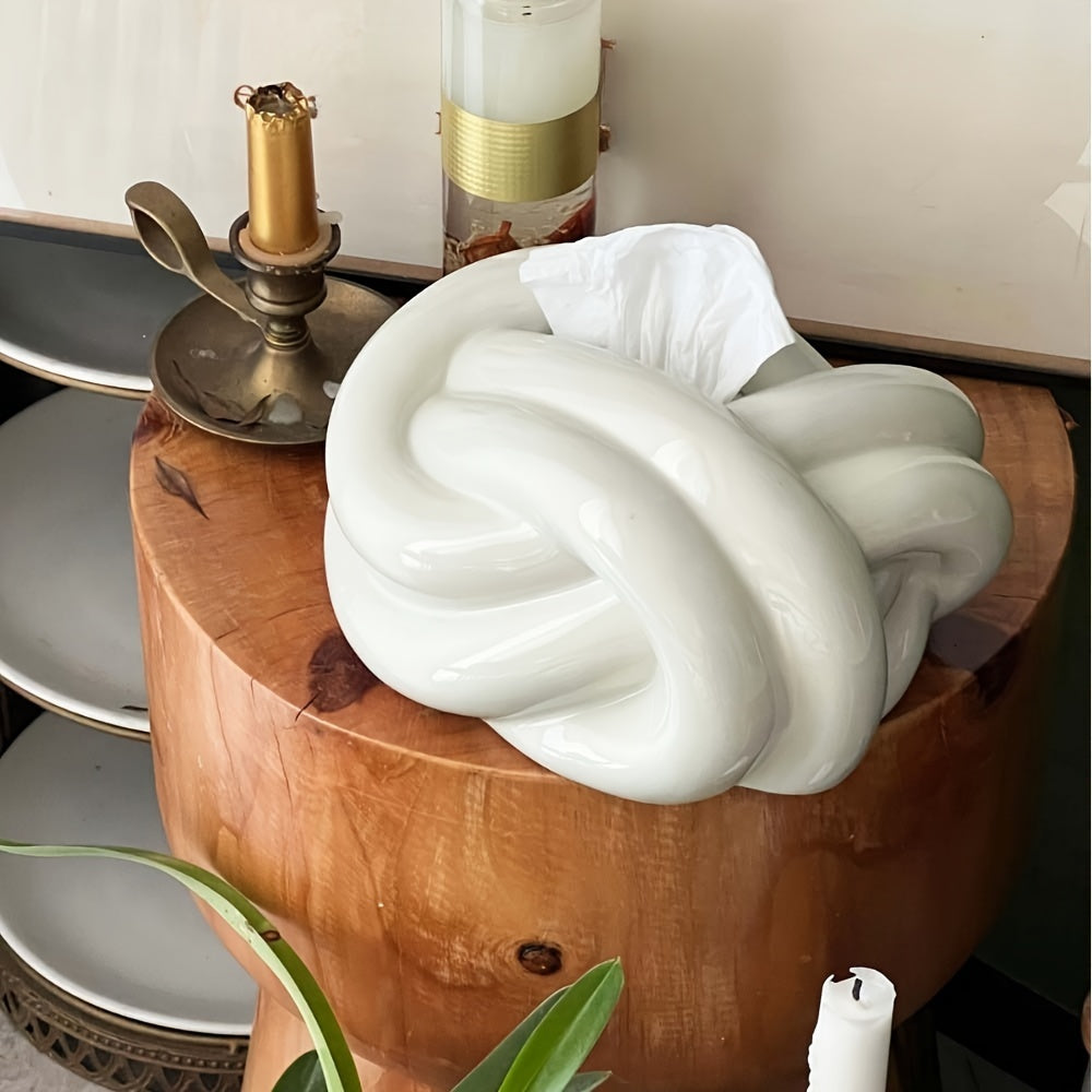 1pc LDQ Ceramic Tissue Box Holder with Butterfly Knot Design - Dual-Color Options (White &) for Bathroom, Living Room, Bedroom - Creative Countertop Decor, Durable Ceramic Tissue Dispenser, Bathroom Storage