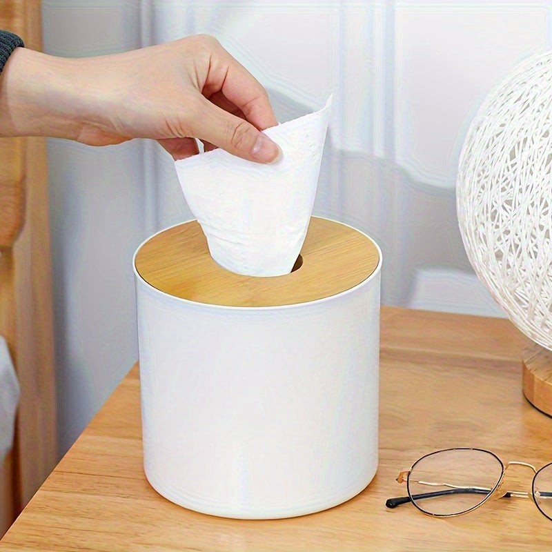 1pc, Round Tissue Box with Lid, Suitable for Bathroom, Living Room, Bedroom, Commercial Toilet Accessories