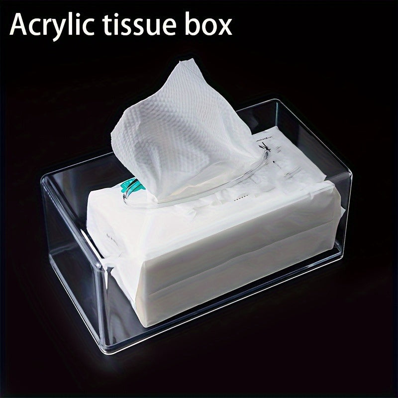 1pc, Square Transparent Acrylic Tissue Box, Rectangular Lid, Bathroom Facial Tissue Holder, Suitable for Bathrooms, Kitchens and Cars Table Clear Dry Paper Dispenser, Restaurant Napkin Storage Box, Kitchen Tissue Paper Holder, Fits Hotel Kitchen Car
