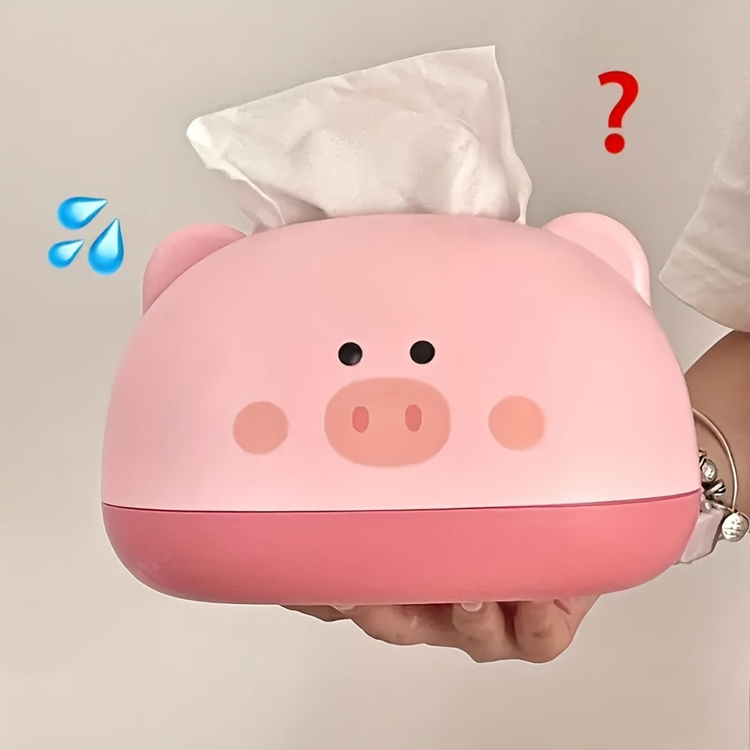 1pc Cute Penny-Shaped Tissue Box Holder - Durable Plastic Multi-Functional Desktop Organizer with Adorable Pig Face Design, Space-Saving Tissue Dispenser for Home, Office, Cafe & Restaurant Decor, Decorative Storage for Tissues & Small Items (Pink &