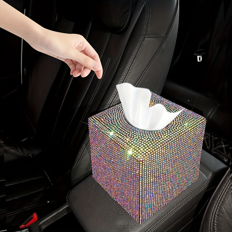 1-Piece Cute Car Tissue Box, Bling Rhinestone Paper Holder, Sparkling Crystal Paper Storage Box, Decorative Tissue Cube Box for Cars, Offices, Kitchens, And Household Use, Girl Holiday Gifts
