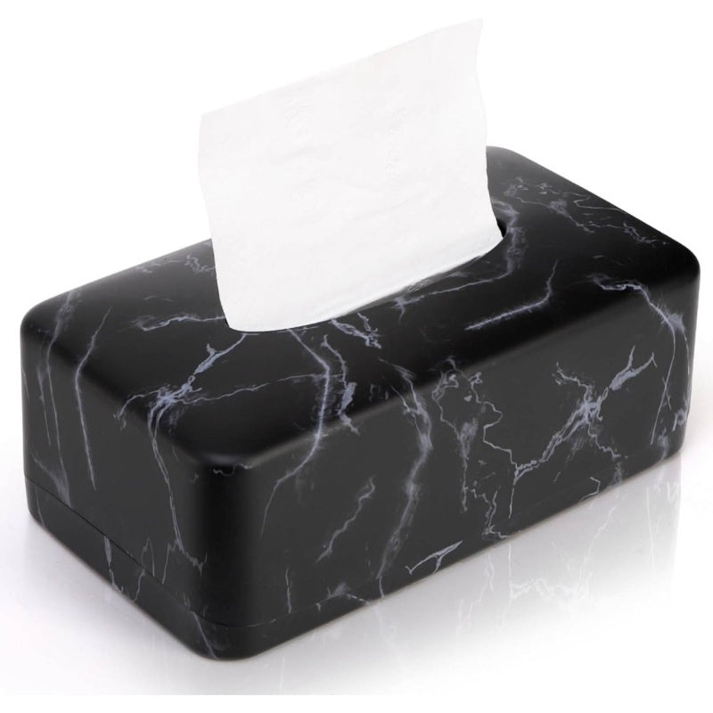 1pc Black Marble Tissue Box Holder & Napkin Dispenser with Golden Veins - Modern Rectangular White Marble Top, Glossy Faux Marble Design, Space-Saving Organizer for Bathroom, Bedroom, Kitchen, or Restaurant - Durable & Easy-Clean Surface, Crystal