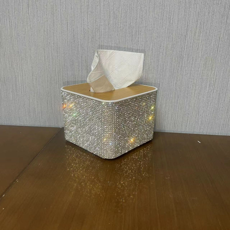 1pc Handmade Sparkling Tissue Box Holder with Glittering Diamonds - Square Plastic Countertop Organizer for Bathroom, Kitchen, or Living Room - Elegant Tabletop Storage for Tissues, Napkins, and More, Bathroom Tissue Holder, Decorative Storage, Glittering