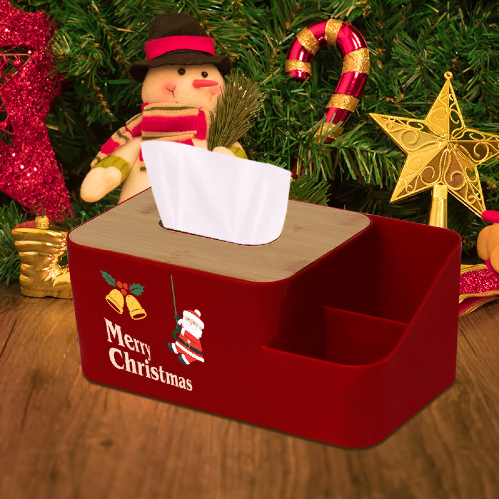 1pc Festive Christmas Tissue Box Holder - Red Plastic Multi-Functional Napkin Dispenser with Santa Claus & Christmas Tree Design, Ideal for Living Room Desktop Decor, Christmas Decorations