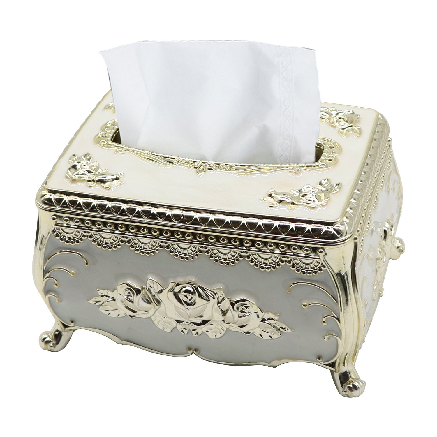 Luxury European-Style Tissue Box Holder, Decorative Non-Waterproof Plastic Tissue Dispenser, Elegant Design, with No Electricity Required, for Living Room, KTV, Restaurants, Picnics, Garden Houses