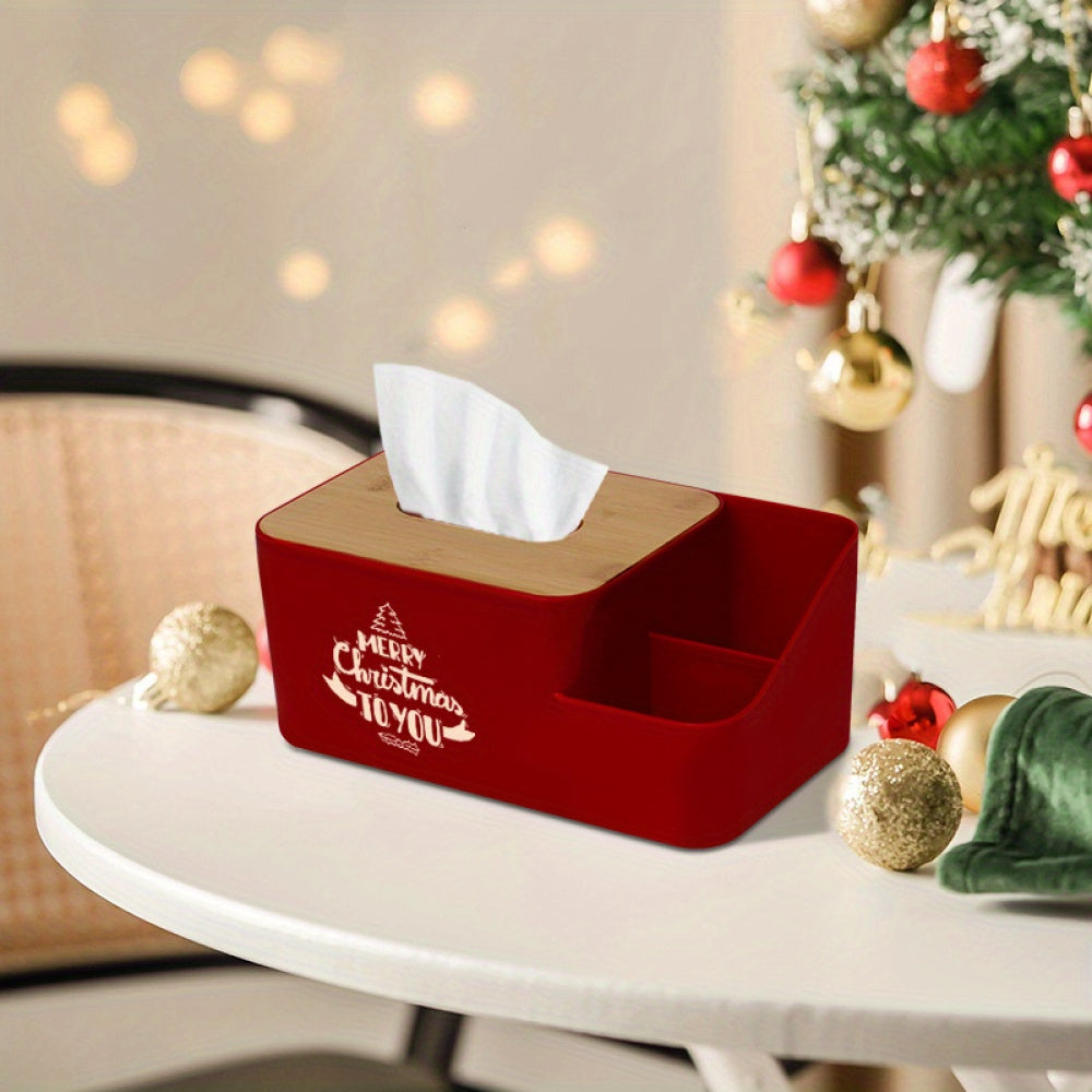 1pc Festive Christmas Tissue Box Holder - Red Plastic Multi-Functional Napkin Dispenser with Santa Claus & Christmas Tree Design, Ideal for Living Room Desktop Decor, Christmas Decorations