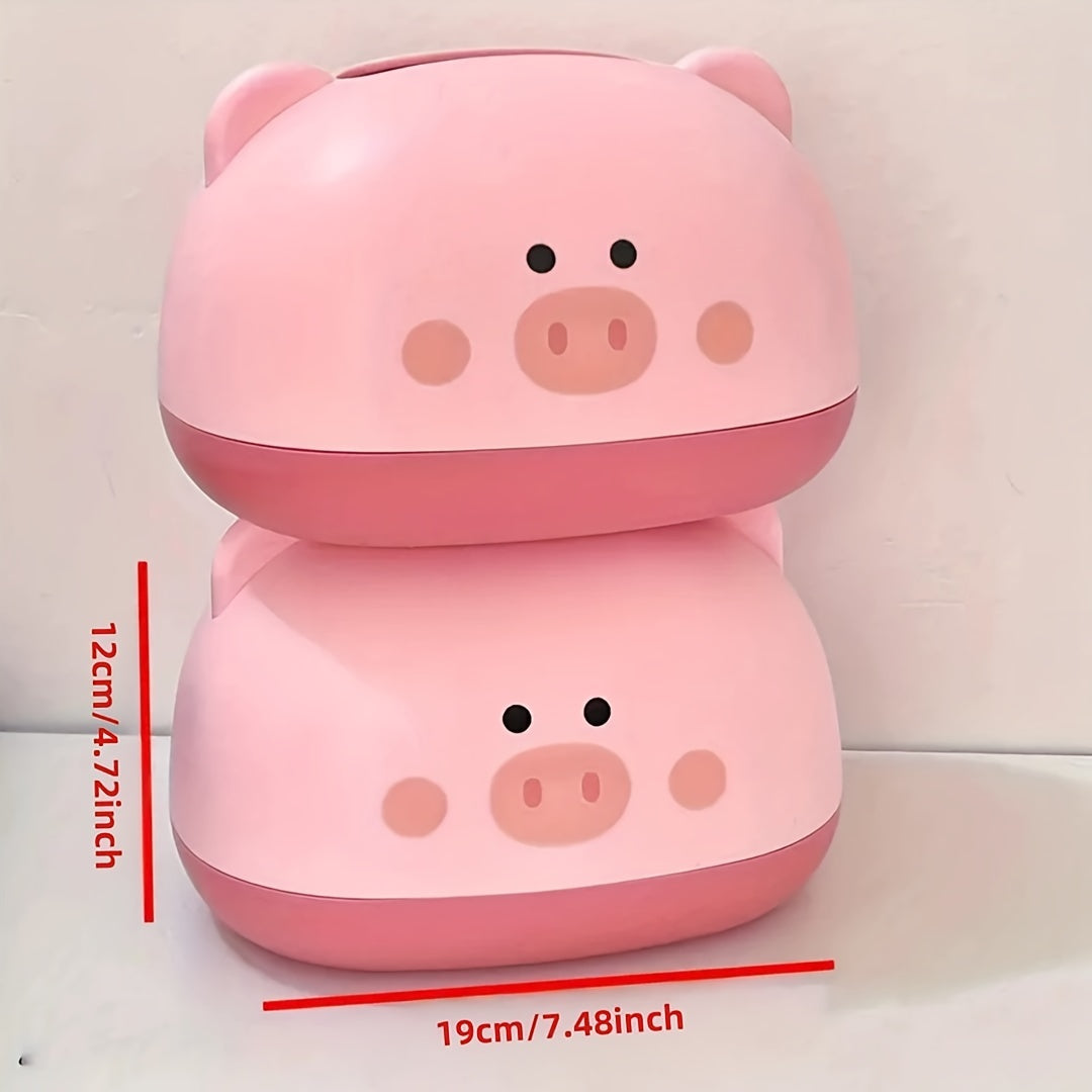 1pc Cute Penny-Shaped Tissue Box Holder - Durable Plastic Multi-Functional Desktop Organizer with Adorable Pig Face Design, Space-Saving Tissue Dispenser for Home, Office, Cafe & Restaurant Decor, Decorative Storage for Tissues & Small Items (Pink &