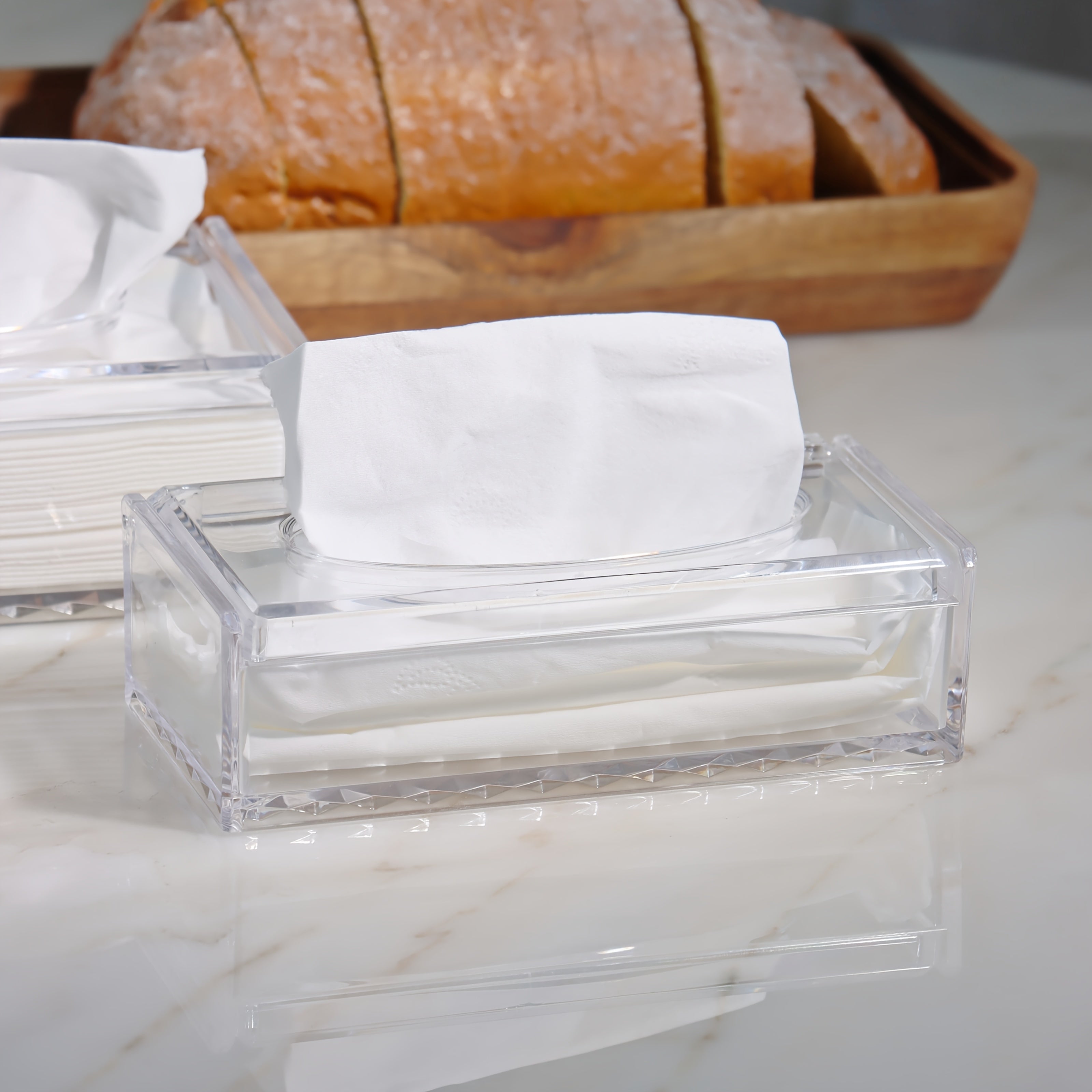 1pc Sleek European-Style Transparent Acrylic Tissue Box Holder, Durable & Wear-Resistant, Smooth Dispensing Design - Ideal for Living Room, Dining Room & Bathroom Decor, Bathroom Accessories|European Style Holder|Clear Acrylic Material, Toilet Paper