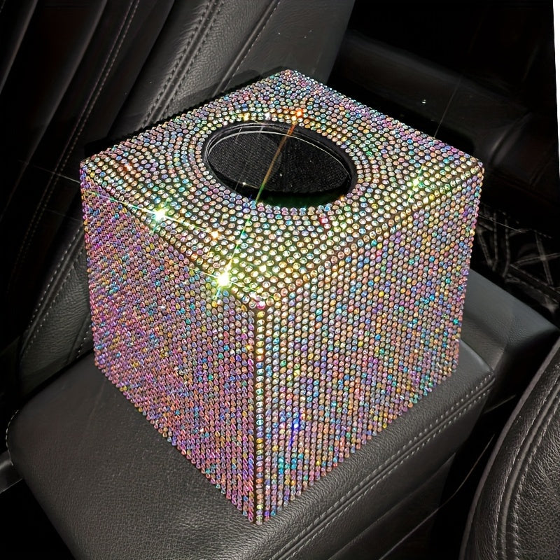 1-Piece Cute Car Tissue Box, Bling Rhinestone Paper Holder, Sparkling Crystal Paper Storage Box, Decorative Tissue Cube Box for Cars, Offices, Kitchens, And Household Use, Girl Holiday Gifts