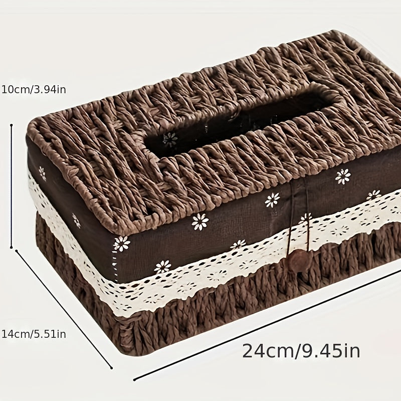 Creative Woven Tissue Paper Storage Box, Hand Woven Grass Woven Tissue Paper Box, Portable Napkin Storage Box, Suitable for Home And Office, Home Organization