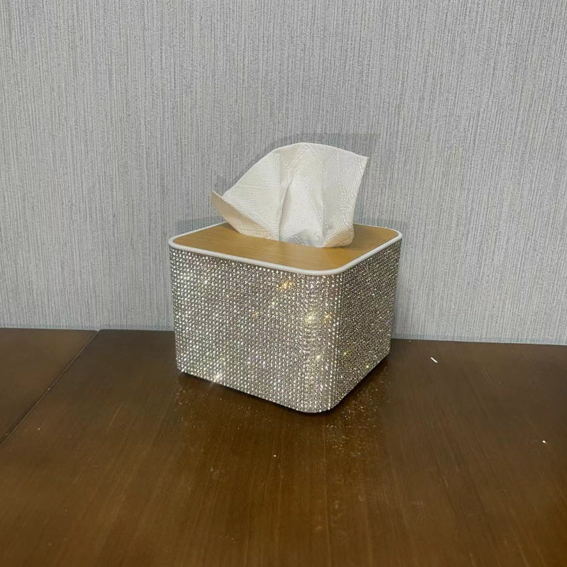 1pc Handmade Sparkling Tissue Box Holder with Glittering Diamonds - Square Plastic Countertop Organizer for Bathroom, Kitchen, or Living Room - Elegant Tabletop Storage for Tissues, Napkins, and More, Bathroom Tissue Holder, Decorative Storage, Glittering