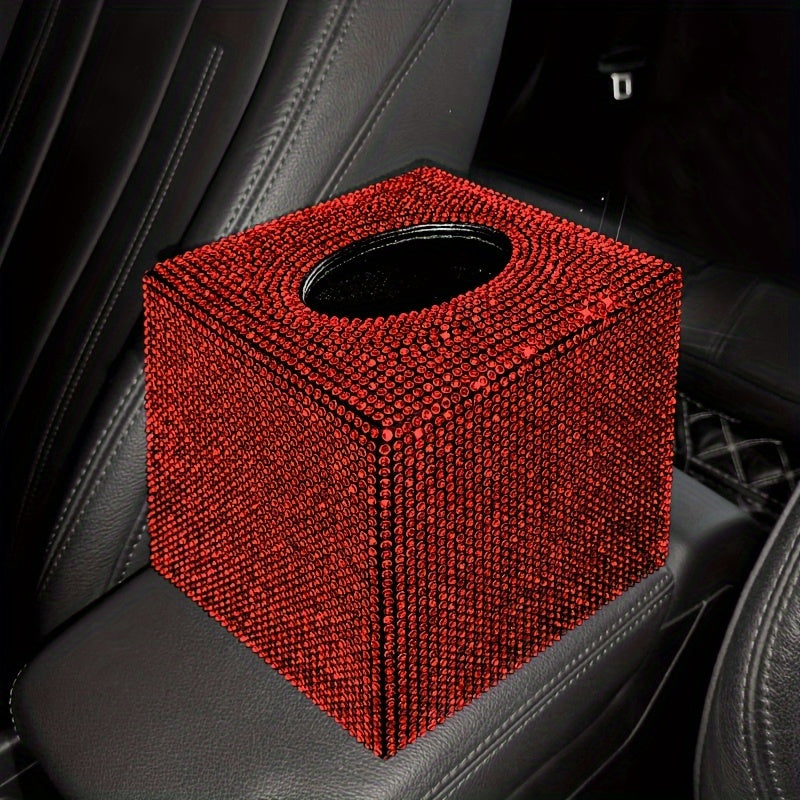 1-Piece Cute Car Tissue Box, Bling Rhinestone Paper Holder, Sparkling Crystal Paper Storage Box, Decorative Tissue Cube Box for Cars, Offices, Kitchens, And Household Use, Girl Holiday Gifts