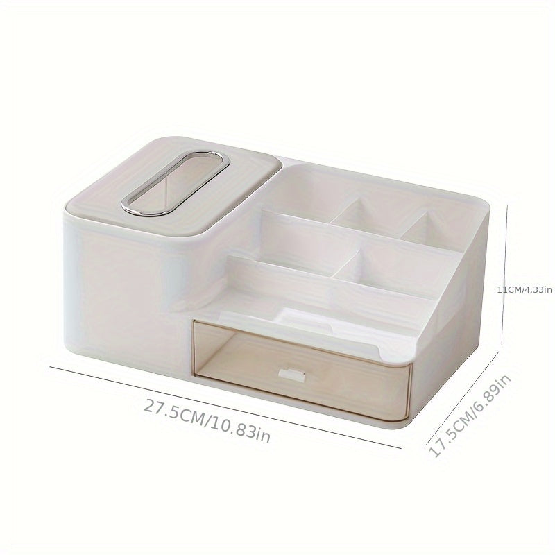 1pc Desktop Multifunctional Tissue Storage Box Mobile Phone Holder Cosmetic Storage Rack Pen Glasses Remote Control Holder Drawer Design Bar Counter Storage Rack Bedroom Living Room Organizer Grid Classification Storage Box