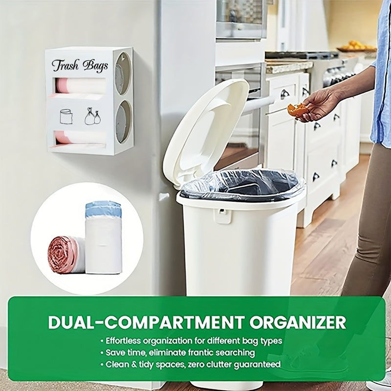 IDUK 2-in-1 Trash Bag & Tissue Holder Organizer - Wall-Mounted or Desktop Storage Box with Dual Compartments, Durable Wooden Kitchen Organizer for Countertop, Bathroom, Office - Space-Saving Home Storage Solution