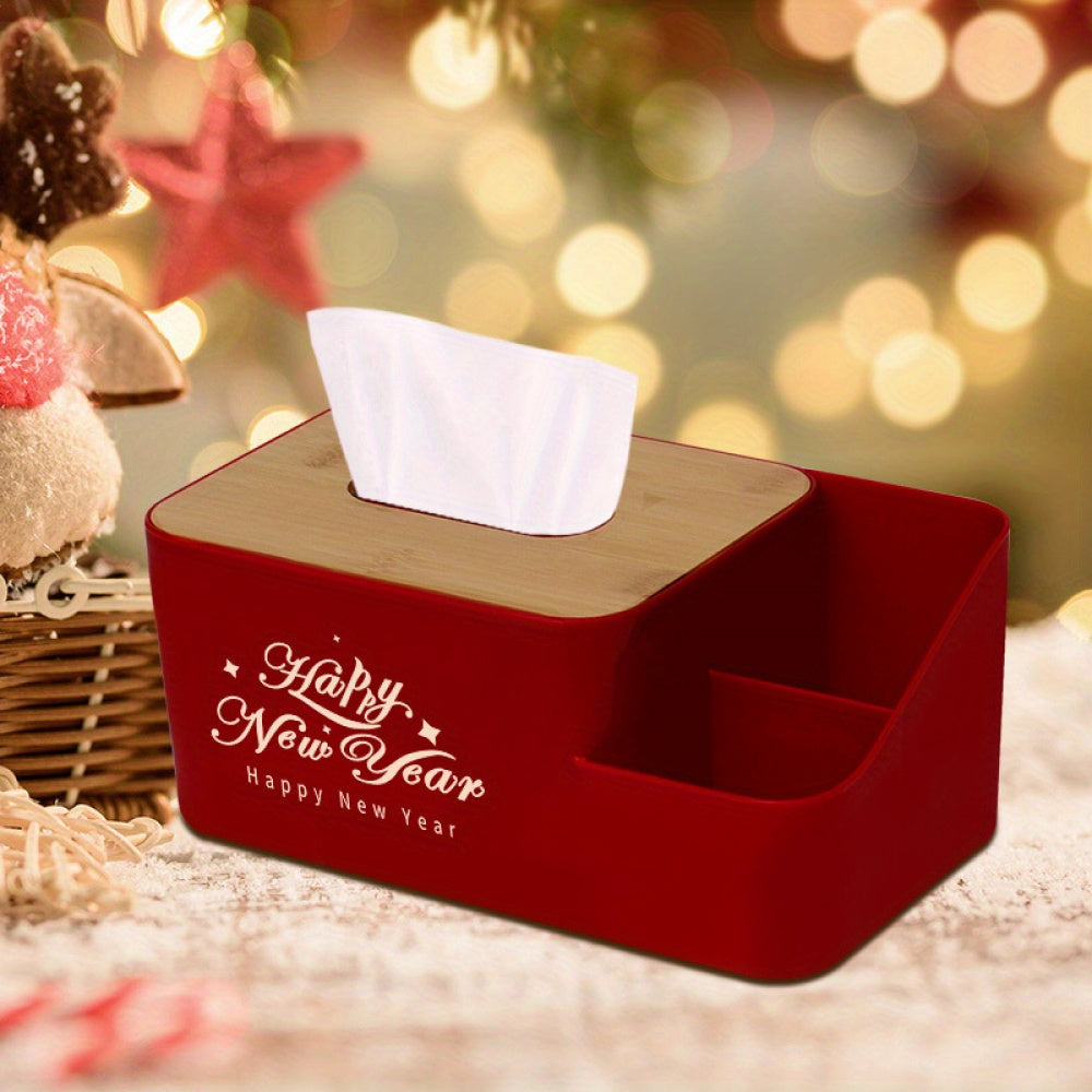 1pc Festive Christmas Tissue Box Holder - Red Plastic Multi-Functional Napkin Dispenser with Santa Claus & Christmas Tree Design, Ideal for Living Room Desktop Decor, Christmas Decorations