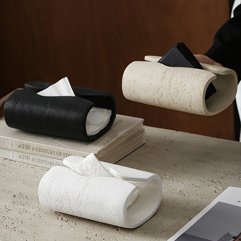 1pc Wabi-Sabi Rectangular Arc Tissue Box Holder - Durable Resin, Minimalist Design for Bathroom, Living Room, or Office Decor, Black & Beige Options, Bathroom Decor And Accessories