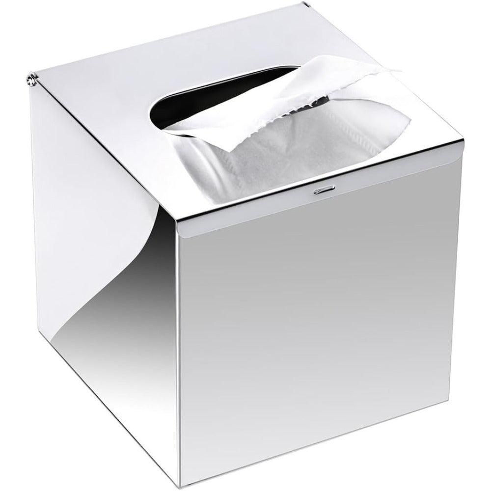 Modern Square Stainless Steel Tissue Box Cover - Wall Mounted, Sleek Metal Holder for Bathroom, Bedroom, Office & Car