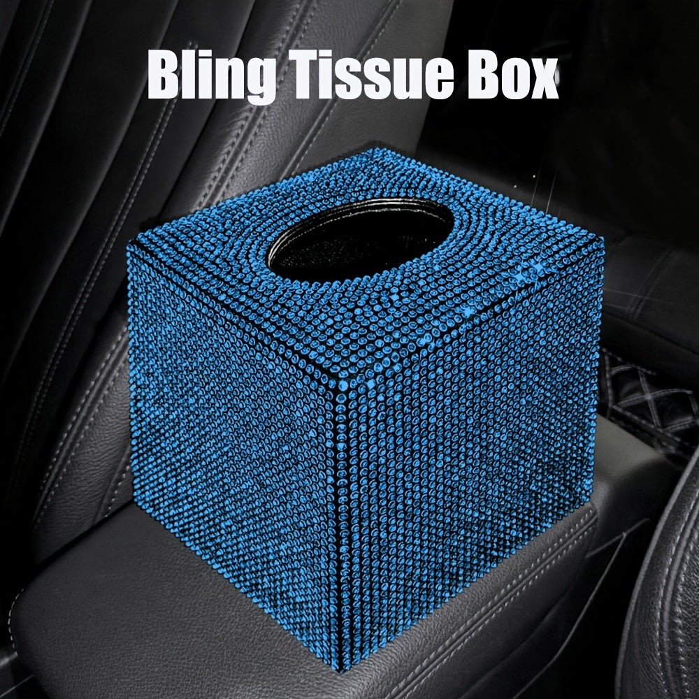 1-Piece Cute Car Tissue Box, Bling Rhinestone Paper Holder, Sparkling Crystal Paper Storage Box, Decorative Tissue Cube Box for Cars, Offices, Kitchens, And Household Use, Girl Holiday Gifts