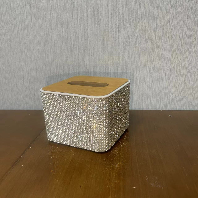 1pc Handmade Sparkling Tissue Box Holder with Glittering Diamonds - Square Plastic Countertop Organizer for Bathroom, Kitchen, or Living Room - Elegant Tabletop Storage for Tissues, Napkins, and More, Bathroom Tissue Holder, Decorative Storage, Glittering