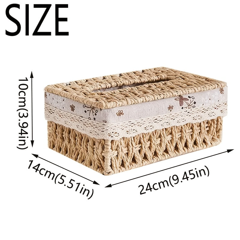 Creative Woven Tissue Paper Storage Box, Hand Woven Grass Woven Tissue Paper Box, Portable Napkin Storage Box, Suitable for Home And Office, Home Organization