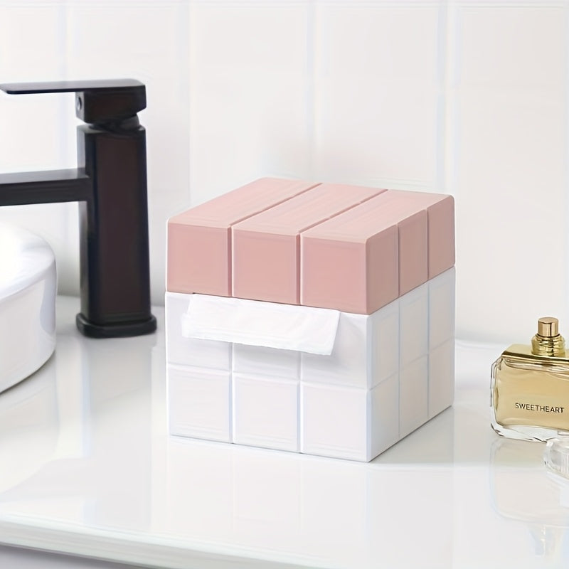 1pc Modern Minimalist Cube Tissue Box Holder - Open-Access Design, Space-Saving Organizer for Bathroom, Office, Living Room - Compatible with Standard Tissues - Decorative Desk Organizer, Home Organization, Sleek Design, Elegant Craftsmanship, Functional